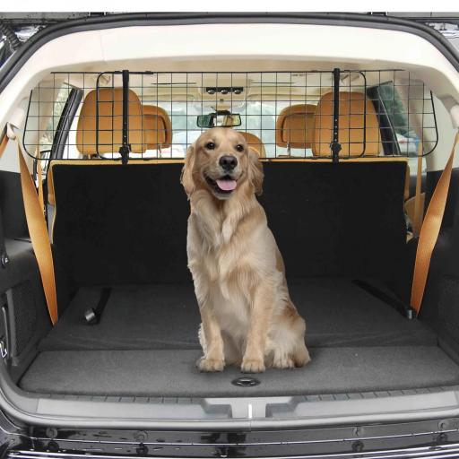 Barrera Protectora de Coche para Perros para Vehículo Universal Barrera Protectora Metálica Extensible para Asientos Traseros Maletero Equipaje Automóvil 91-152x30 cm Negro