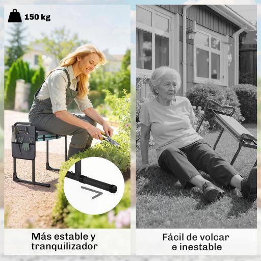 Taburete de Jardín Plegable con Almohadilla de Espuma EVA Asiento de Jardín con Bolsa para Herramientas Gris Oscuro [5]