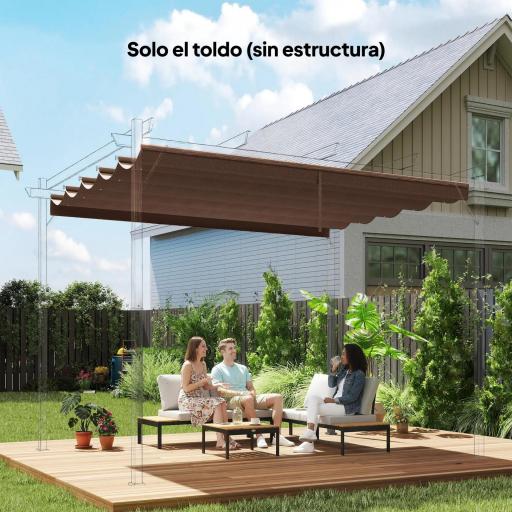 Cubierta para Techo Retráctil de 2,5x2,55m para Pérgola 3x3 Tela de Repuesto con 10 Orificios de Drenaje Café [2]