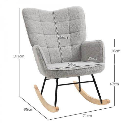 Silla Mecedora de Borreguito Sillón Balancín Oscilante 40° con Patas de Madera de Haya Carga 120 kg 71x98x101 cm Gris [1]