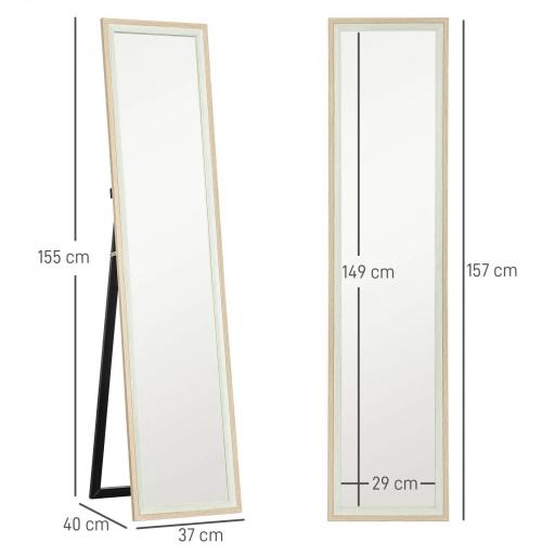 Espejo de Cuerpo Entero 157x37 cm Espejo de Pie o de Pared con Marco de MDF y Soporte Blanco y Natural [1]