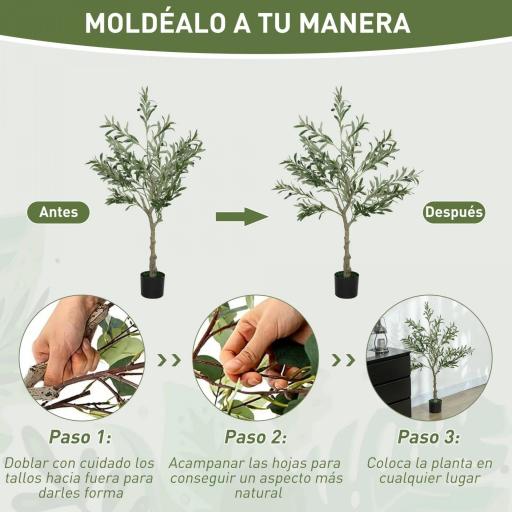 Planta Artificial Decorativa de 120 cm Árbol de Olivo con 450 Hojas y 20 Aceitunas en Maceta para Interior Verde [3]
