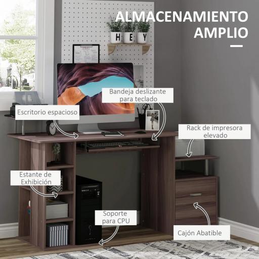 Mesa de Ordenador 120 cm Mesa de Escritorio con Múltiples Estantes Cajón Bandeja de Teclado 152x60x88 cm Marrón [2]