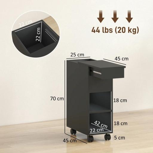 Mesa Auxiliar con Encimera Deslizante Ruedas Almacenamiento Oculto Estante Ajustable Negro [1]
