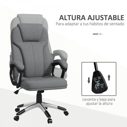 Silla de Escritorio Silla de Estudio Giratoria con Función Basculante Altura Ajustable Reposabrazos 66x75x110-120cm Gris [4]