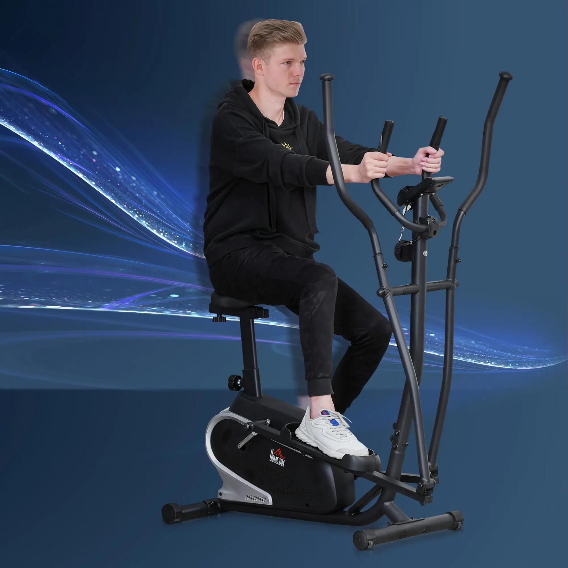 Bicicleta Elíptica con Resistencia Magnética Ajustable de 8 Niveles Bicicleta de Fitness con Sillín Regulable Pantalla LCD Pulsómetro y Soporte para Móvil para Casa Gimnasia 103x62x151 cm Negro