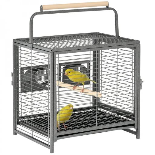 Jaula para Pájaros Portátil con 2 Perchas de Madera 2 Comederos y Bandeja Extraíble 48x38x47,8 cm Negro [8]