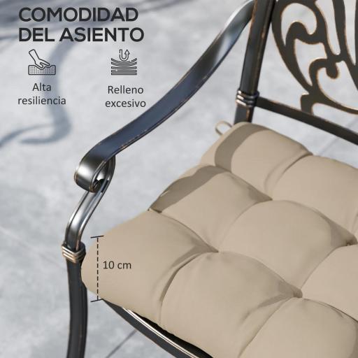 Conjunto de Cojines para Sillas de Comedor y Jardín Impermeable y Anti-UV con 2 Cordones de Fijación 48x48x10 cm Caqui [4]