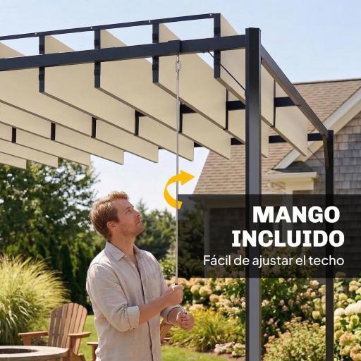 Pérgola de Jardín 3x4 m con Protección UPF 50+ Gazebo con Techo Ajustable Estructura de Metal para Exterior Crema [3]