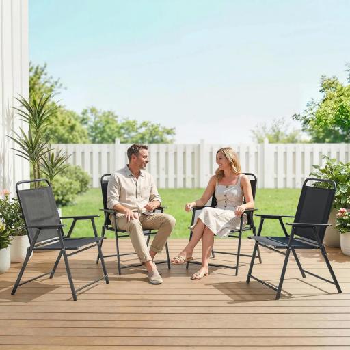 Pack de 4 Sillas de Camping Plegables con Respaldo Alto Asiento Ancho y Reposabrazos Tela Textilene Transpirable Negro