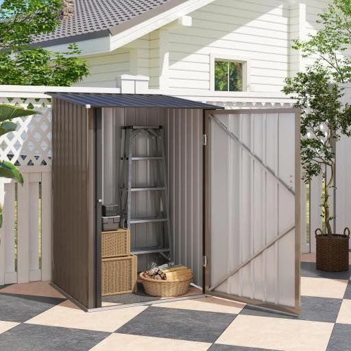 Caseta de Jardín Metálica 0,92 m² 100x103x160 cm con 1 Puerta y Cerradura para Almacenamiento de Herramientas Marrón [6]