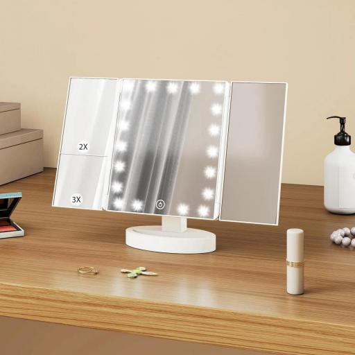 Espejo Maquillaje con Luz Aumento 1X/2X/3X Rotación Libre de 180° 21 Luces LED Interruptor Táctil Blanco [3]