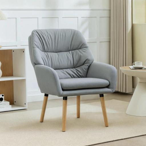 Sillón de Salón Moderno Acolchado de Doble Capa Tapizado en Cuero Sintético Patas de Madera 68x74x89 cm Gris [5]