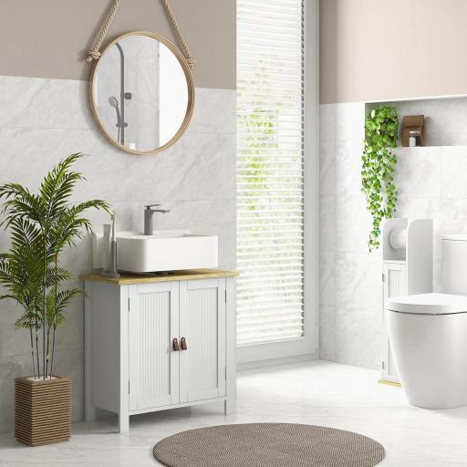 Mueble bajo Lavabo Mueble de Lavabo con Pie con 2 Puertas 2 Mangos y Estante Ajustable sin Lavabo 60x30x60 cm Blanco [3]