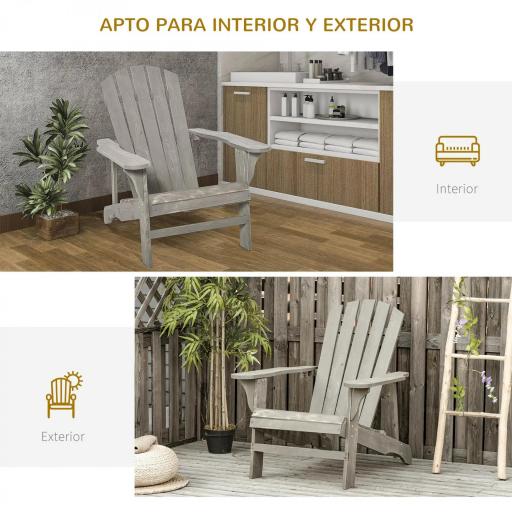 de Jardín Adirondack Asiento Extra Ancho Carga 150 kg para Patio Terraza Balcón 78x89x88 cm Gris Claro [5]