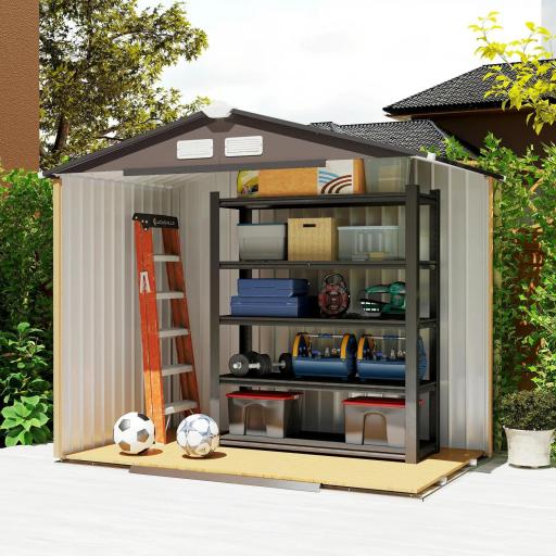 Caseta de Jardín Exterior con Base de Refuerzo Sin Suelo 213x130x185 cm con 2 Puertas Correderas y 4 Ventanas Marrón [7]