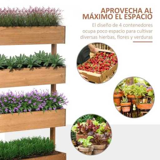 Jardinera de Madera de 4 Niveles Jardinera Elevada Exterior con Orificios de Drenaje 80x45x142 cm Naranja [5]