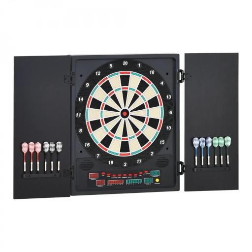 Diana Electrónica Digital hasta 8 Jugadores con 12 Dardos y 30 Puntas con Pantalla LED Puertas 27 Juegos Distintos y 202 Variantes 51x6,5x57 cm Negro [8]