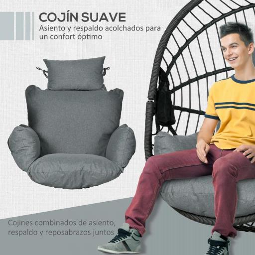 Silla Colgante Huevo con Soporte con Cesta Plegable Cojín y Reposacabezas para Interior y Exterior Carga 120 kg Gris [2]