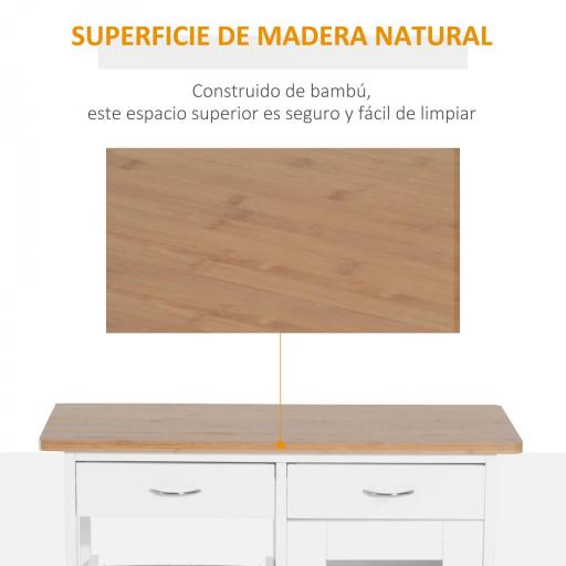 Carro de Cocina Multiusos Carrito Auxiliar con Ruedas para Dormitorio con Estantes Cestas Cajones 70x37x85cm Madera [5]