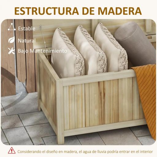 Arcón Exterior de Madera 172 L Baúl Almacenaje con Tapa Abatible Resistente a la Intemperie para Jardín Madera Natural [6]