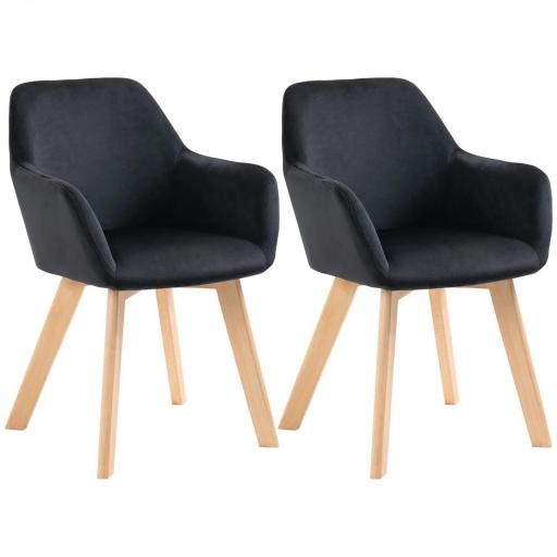 Juego de 2 Sillas de Comedor Modernas Tapizadas en Terciopelo con Patas de Madera para Salón 54x57x80 cm Negro [10]