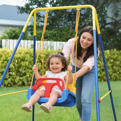 Columpio para Bebés 3 en 1 con Cuerdas Ajustables Cinturón de Seguridad Marco de Acero Plegable Azul [7]