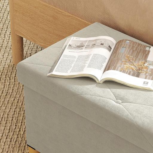 Banco Almacenaje Capacidad de 67 L 76x38x38 cm Tapizado en Terciopelo Carga 120 kg para Sala de Estar Dormitorio Crema [5]