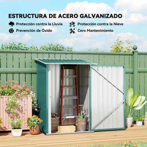 Caseta de Jardín Metálica 0,92 m² 100x103x160 cm con 1 Puerta y Cerradura para Almacenamiento de Herramientas Verde [5]