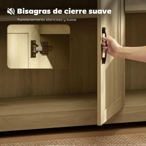 Aparador para Salón Moderno con 3 Puertas 2 Cajones Estante Ajustable para Comedor Entrada 120x38x79 cm Natural [4]