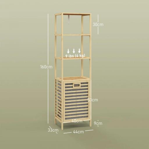 Estantería de Almacenaje Mueble de Baño con 3 Estantes y 1 Cesto para Ropa Sucia Desmontable 44x33x160 cm Natural [1]