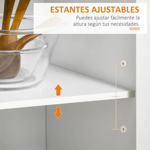 Mueble Auxiliar de Cocina con Ruedas 2 Cajones 2 Puertas Estante Ajustable y Toallero 104x46x91 cm Blanco [9]