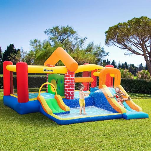 Castillo Hinchable con 2 Toboganes 2 Camas de Salto y Piscina para Niños +3 Años Incluye Inflador y Bolsa de Transporte para Interior Exterior 380x370x230 cm Multicolor [10]