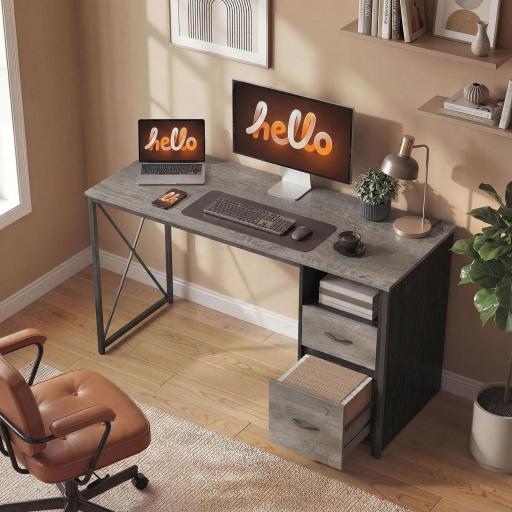 Mesa de Ordenador 120x50 cm Escritorio de Ordenador Industrial con Compartimento y 2 Cajones para Oficina Gris Claro