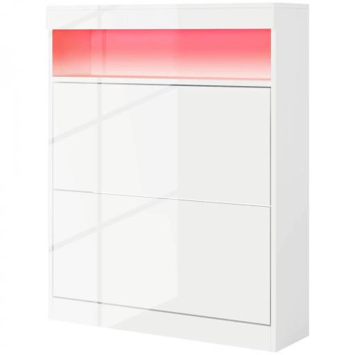 Armario Zapatero con Luces LED y 2 Cajones Abatibles para 12-16 Pares de Zapatos 80x24x99,5 cm Blanco Brillante [9]