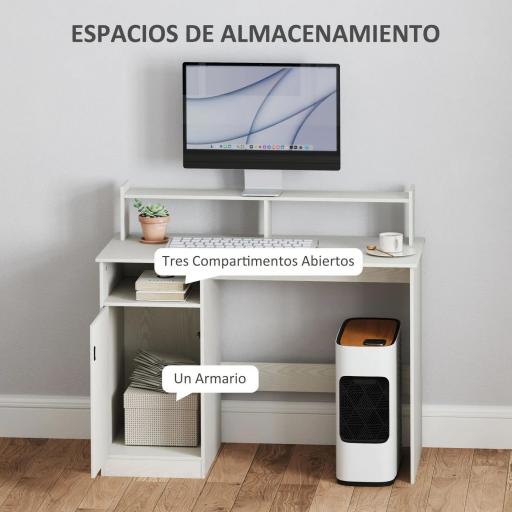 Escritorio con Estantería Moderno Escritorio con Compartimentos Abiertos Soporte para Monitor 108x50x94 cm Crema [4]