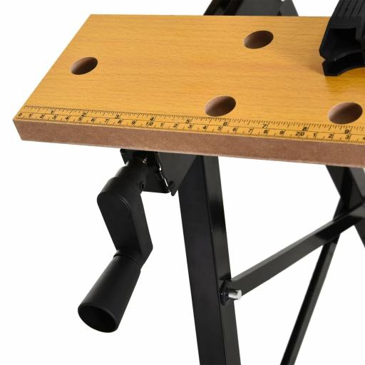 Banco de Trabajo Plegable Mesa de Trabajo Portátil con 4 Abrazaderas Agujeros para Sierra Uso Doméstico Carpintería Hierro MDF Soporta 70 kg 56x62x75 cm Natural Negro [6]