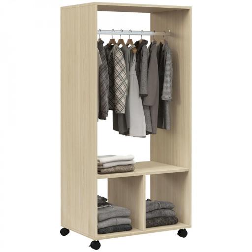 Armario Ropero con Ruedas Barra y Estantes para tener Ropa Colgada y Doblada 60x40x128 cm Natural [8]