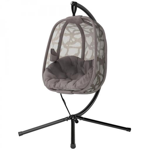 Silla Colgante con Soporte de Acero Sillón Colgante Hamaca con Cesta Plegable y Cojines para Interiores y Exterior Carga 120 kg 126x96x172 cm Marrón [8]