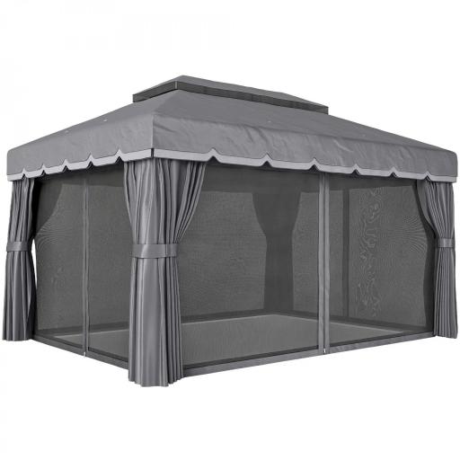 Cenador de Jardín 4x3m Pabellón de Jardín Gazebo con Doble Techo 4 Cortinas y Mosquitera Marco de Aluminio UPF50+ Gris [9]