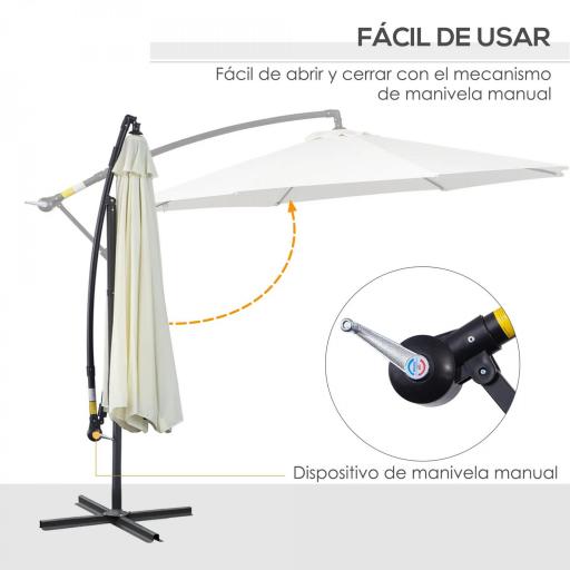 Sombrilla de Jardín 295 cm Parasol Excéntrico Inclinable con Manivela Base Cruzada y Soporte de Acero Crema [2]