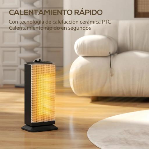 Calefactor Cerámico Eléctrico Cerámico 2000 W con Oscilación Termostato Ajustable y 3 Modos 18x15x40,5 cm Negro [3]