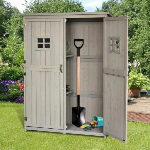 Armario de Madera para Exterior para Herramientas de Jardinería con Doble Puerta y Estantes 127,5x50x164 cm Gris [5]