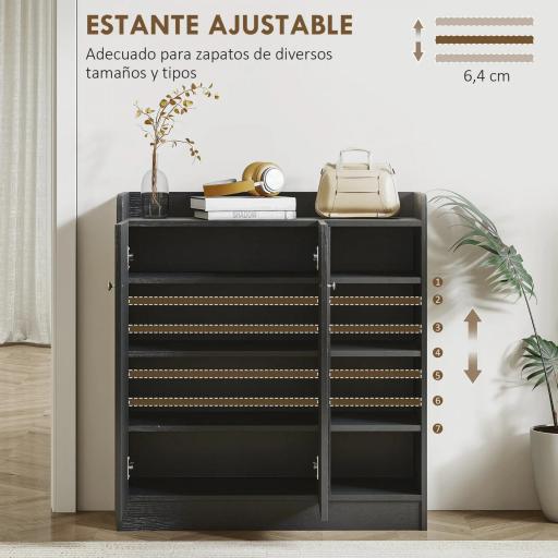 Mueble Zapatero de 2 Puertas Zapatero Estrecho con Estantes Ajustables para 12 Pares de Zapatos 83x30x90 cm Negro [3]
