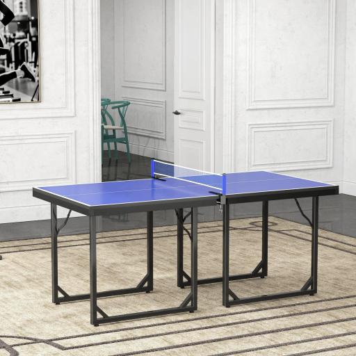 Mesa de Ping-Pong Plegable con Red y Marco de Acero para Interior y Exterior 182x91x76 cm Azul [3]