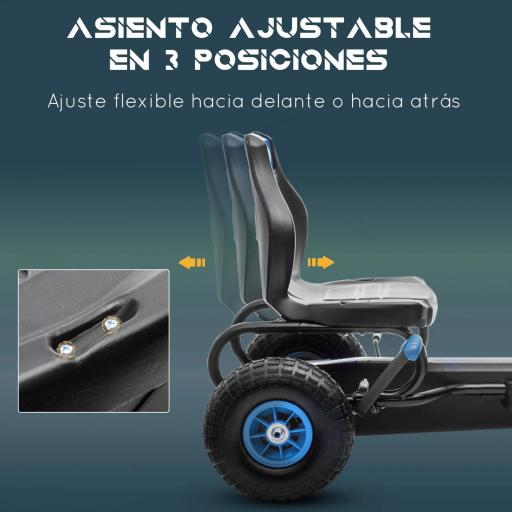Go Kart a Pedales Infantil con Asiento Ajustable Neumáticos Inflables Amortiguador y Freno de Mano 121x58x61 cm Azul [4]