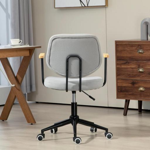 Silla de Oficina Moderna con Reposabrazos de Madera Asiento Ajustable y Ruedas para Oficina y Estudio 59x55x84-94cm Gris [7]
