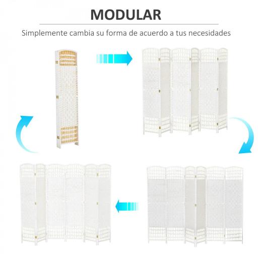 Biombo de 6 Paneles Separador de Ambientes Plegable de Fibra de Papel para Dormitorio Salón 242x170 cm Blanco [8]