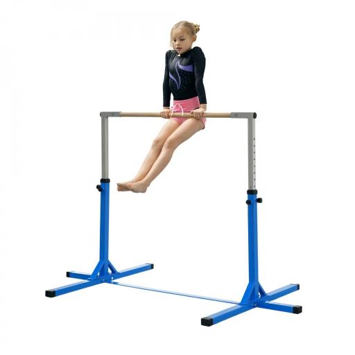 Barra de Gimnasia para Niños de +3 Años Barra de Entrenamiento Altura Ajustable 92-150 cm Carga 75 kg 194x121x150cm Azul [8]