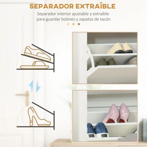 Zapatero de Entrada Recibidor con Cajones Abatibles y Estantes Ajustables para 12 Pares de Zapatos 72x26x80 cm Blanco [4]